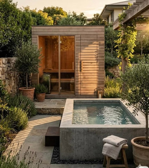 Sauna de exterior. Proyecto a medida para jardín, terraza o junto a la piscina.